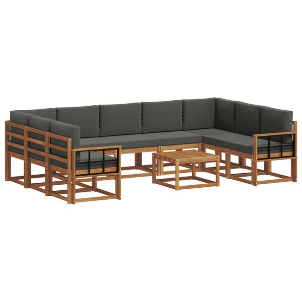 vidaXL Buiten bankenset met kussen 10 pcs Natuurlijk en Antraciet