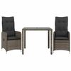 vidaXL 3-delige Bistroset met kussens poly rattan grijs