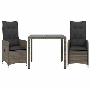 vidaXL 3-delige Bistroset met kussens poly rattan grijs