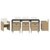 vidaXL Tuin eettafelset met kussen 9 pcs Beige poly rattan