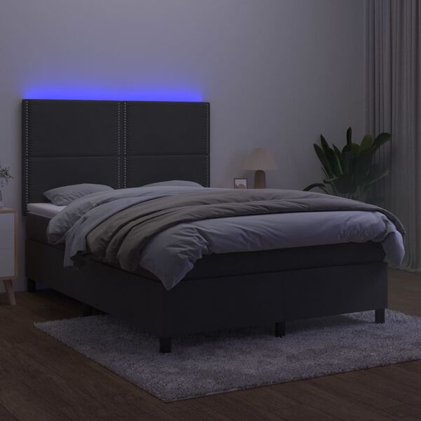 vidaXL Boxspring met matras en LED fluweel donkergrijs 140x200 cm