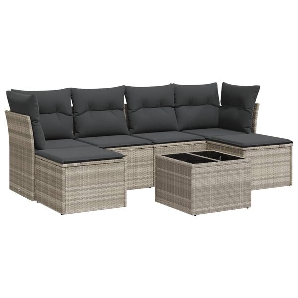 vidaXL 7-delige Loungeset met kussens poly rattan lichtgrijs