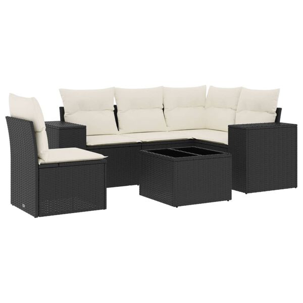 vidaXL 6-delige Loungeset met kussens poly rattan zwart