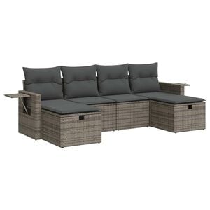 vidaXL 6-delige Loungeset met kussens poly rattan grijs