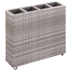 vidaXL Plantenbak verhoogd met 4 potten 80x22x79 cm poly rattan grijs