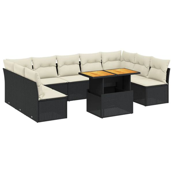vidaXL 10-delige Loungeset met kussens poly rattan zwart