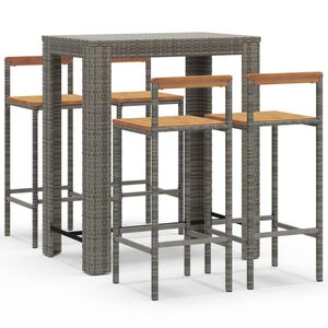 vidaXL 5-delige Tuinbarset poly rattan en massief acaciahout grijs