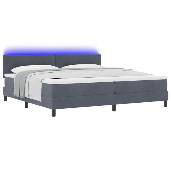 vidaXL LED Box Spring Bed met matras Donkergrijs 200 x 200 cm Fluweel