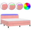 vidaXL Boxspring met matras en LED fluweel roze 160x200 cm