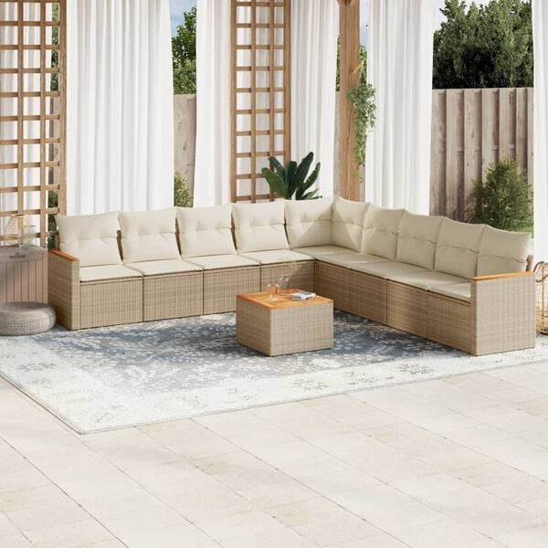 vidaXL 10-delige Loungeset met kussens poly rattan beige