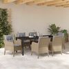 vidaXL Tuin eettafelset met kussen 7 pcs Beige poly rattan