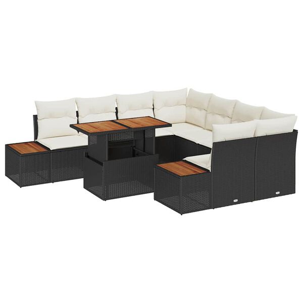 vidaXL Tuin Sofa Set met opslag 9 pcs Zwart Poly riet