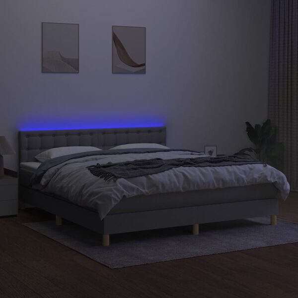 vidaXL Boxspring met matras en LED stof lichtgrijs 180x200 cm