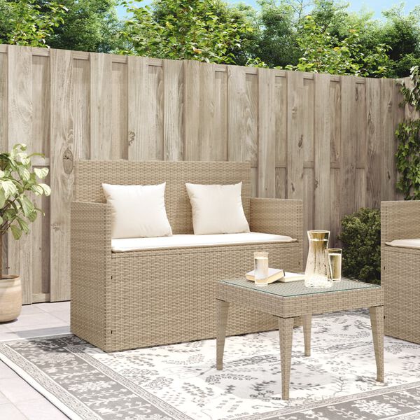 vidaXL Tuinbank met kussens poly rattan beige
