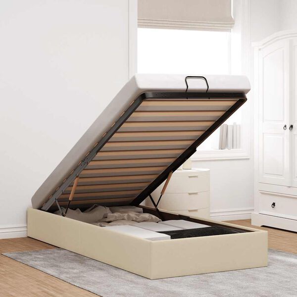 vidaXL Bedframe zonder matras 90x200 cm stof cr&egrave;mekleurig