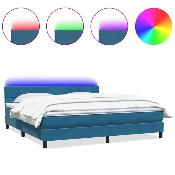 vidaXL Boxspring met matras en LED fluweel donkerblauw 180x220 cm