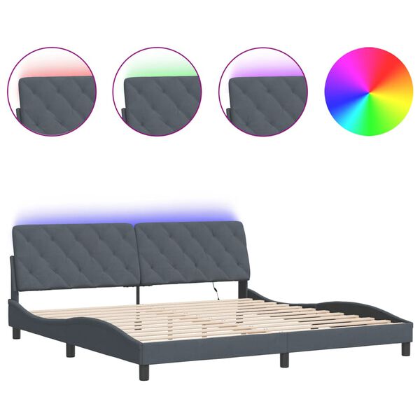 vidaXL Bedframe met LED zonder matras fluweel donkergrijs 200x200 cm