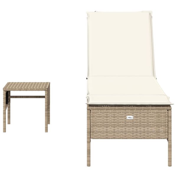 vidaXL Ligbed met tafel en kussen poly rattan beige