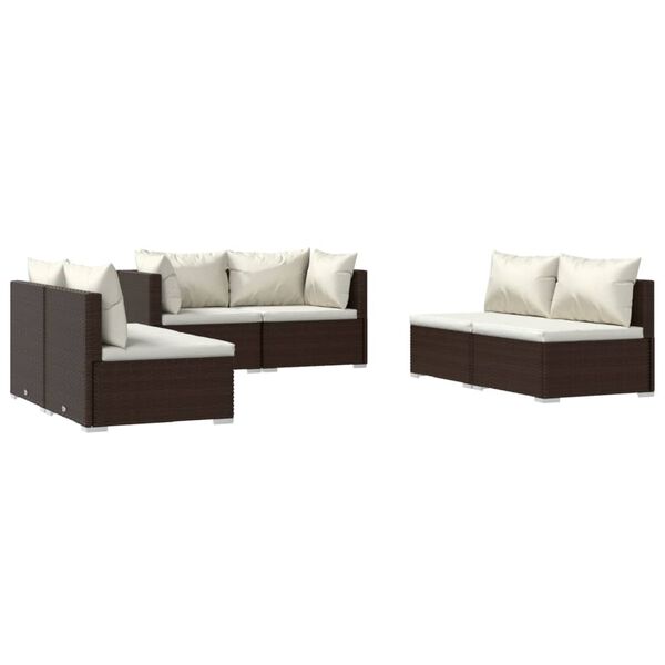 vidaXL 6-delige Loungeset met kussens poly rattan bruin