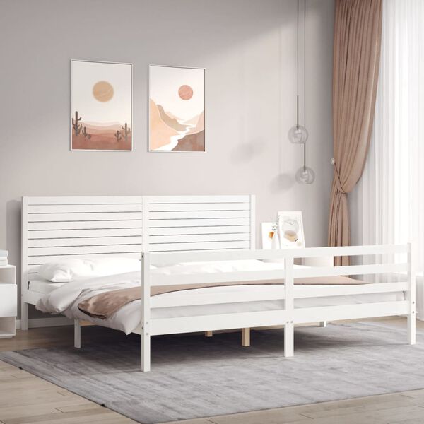 vidaXL Bedframe met hoofdbord massief hout wit