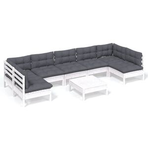 vidaXL 8-delige Loungeset met kussens massief grenenhout wit
