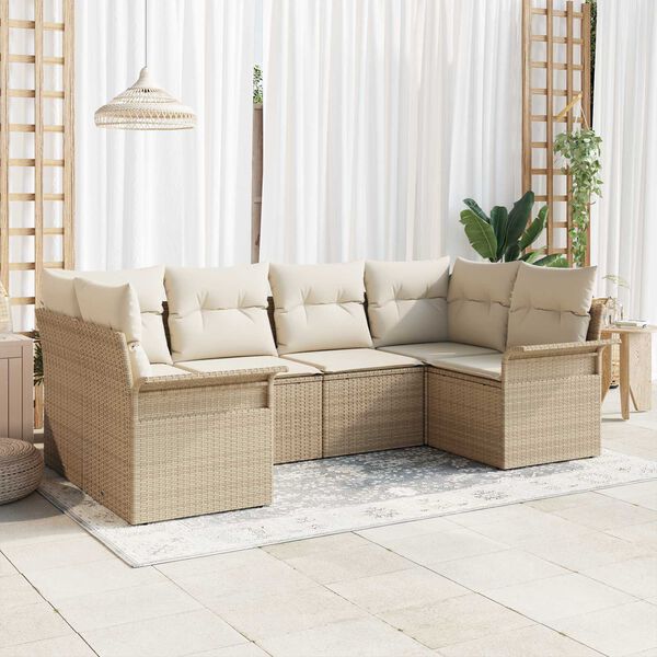 vidaXL Tuin Sofa Set met kussen met opslag 6 pcs Beige Poly riet