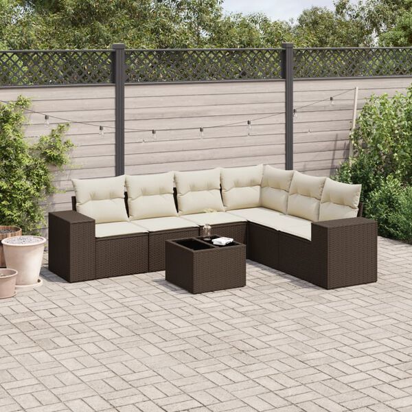vidaXL 7-delige Loungeset met kussens poly rattan bruin