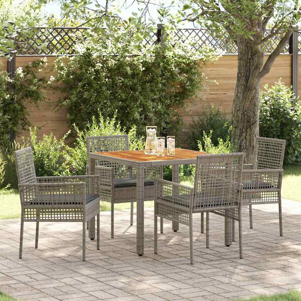 vidaXL Tuin eettafelset 5 pcs Grijs poly rattan