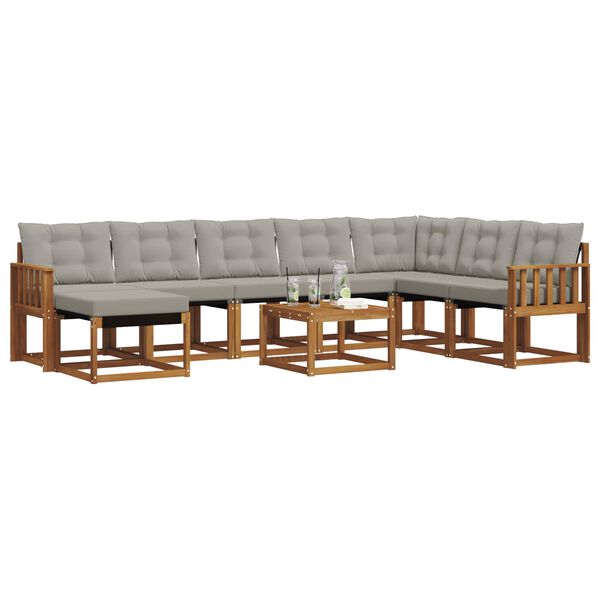 vidaXL Buiten bankenset met kussen 9 pcs Natuurlijk en Lichtgrijs