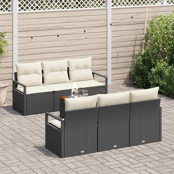vidaXL Tuin Sofa Set met kussen 7 pcs Zwart Poly riet