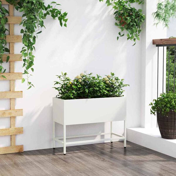 vidaXL Verhoogde Tuin Plantbak Wit 60 x 26 x 45 cm Staal