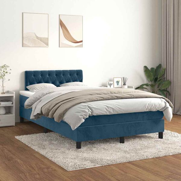 vidaXL Boxspring met matras fluweel donkerblauw 120x190 cm
