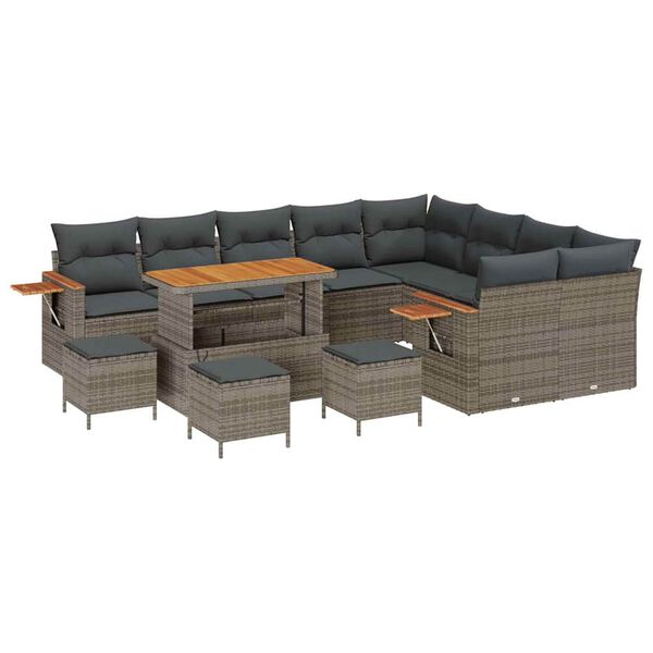 vidaXL Tuinbankenset met kussen 14 pcs Grijs poly rattan