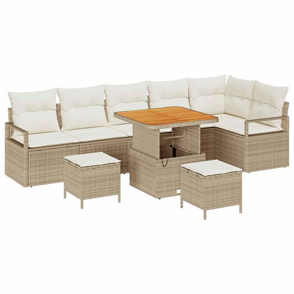 vidaXL Tuin Sofa Set met kussen 9 pcs Beige Poly riet