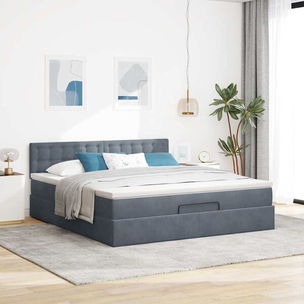 vidaXL Ottoman bed met matras 180x200cm fluweel donkergrijs
