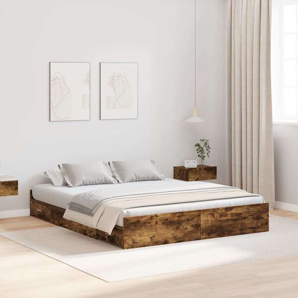 vidaXL Opbergbedframe met lade Gerookt eiken 160 x 200 cm Bewerkt hout