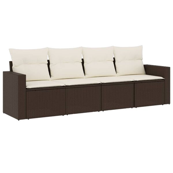 vidaXL 4-delige Loungeset met kussens poly rattan bruin