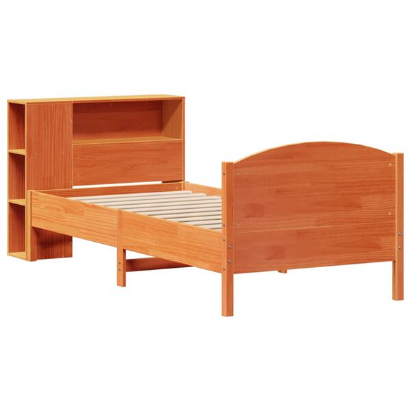 vidaXL Bed met boekenkast zonder matras grenenhout wasbruin 75x190 cm