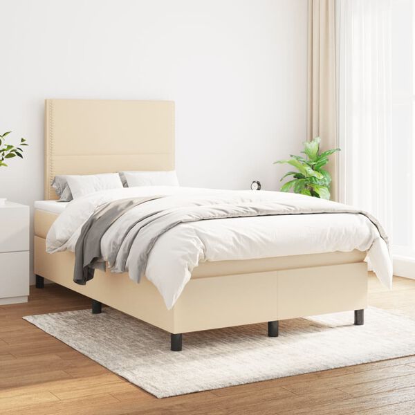vidaXL Boxspring met matras stof cr&egrave;mekleurig 120x190 cm