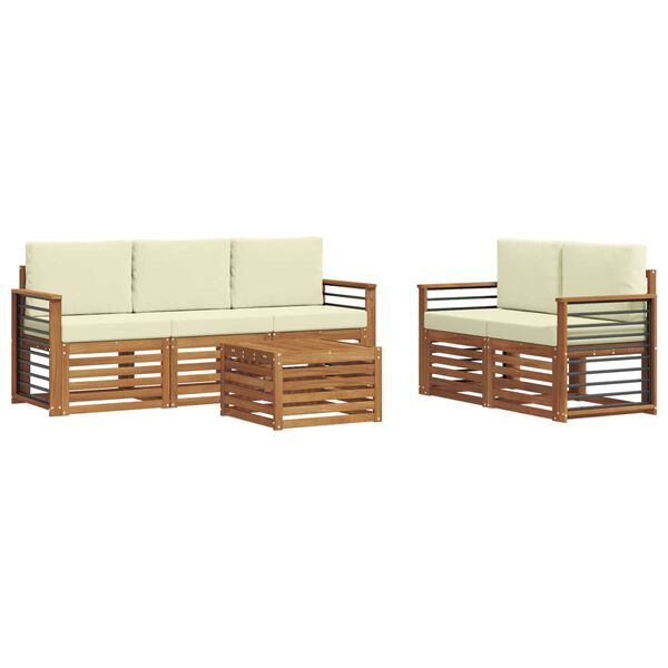 vidaXL Sofa-Sets 6 pcs Natuurlijk en Cr&egrave;me Massief Acaciahout