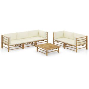 vidaXL 6-delige Loungeset met cr&egrave;mewitte kussens bamboe