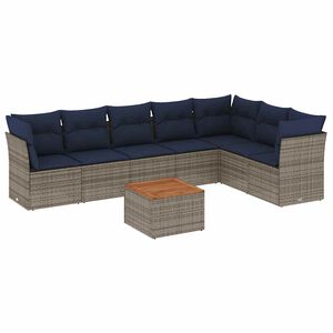 vidaXL 8-delige Loungeset met kussens poly rattan grijs