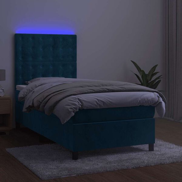 vidaXL Boxspring met matras en LED fluweel donkerblauw 80x200 cm