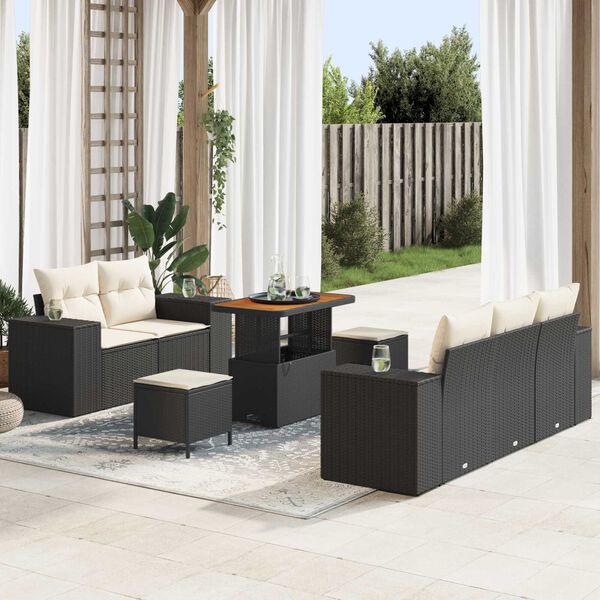 vidaXL Tuin Sofa Set met kussen 8 pcs Zwart poly rattan