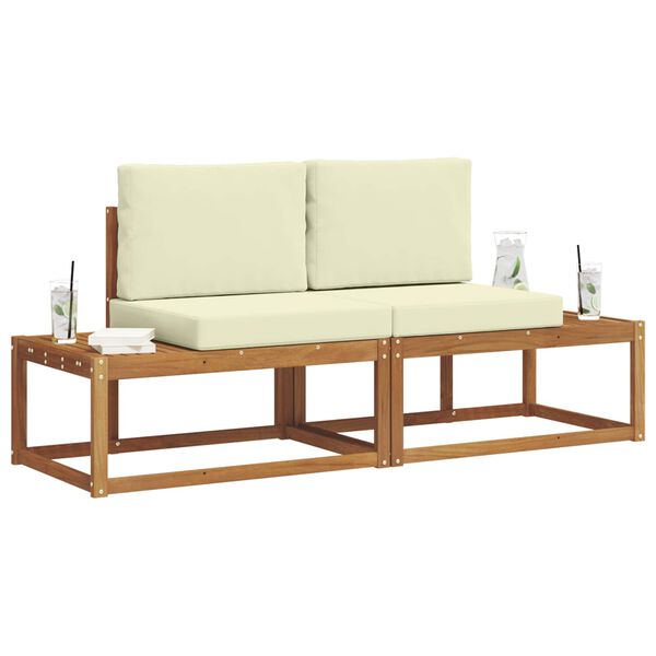 vidaXL Buiten bankenset 2 pcs Naturel Massief Acaciahout en Polyester