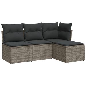 vidaXL 4-delige Loungeset met kussens poly rattan grijs