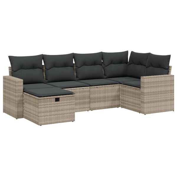 vidaXL 6-delige Loungeset met kussens poly rattan lichtgrijs