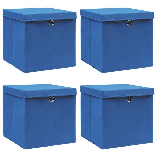 vidaXL Opbergboxen met deksel 4 st 32x32x32 cm stof blauw