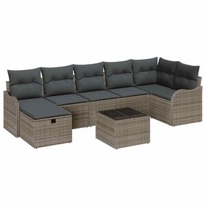 vidaXL Tuin Sofa Set met kussen met opslag 8 pcs Grijs Poly riet