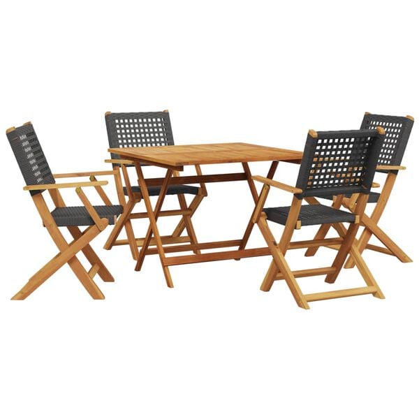 vidaXL 5-delige Tuinset poly rattan en massief hout zwart